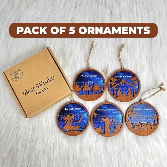 Set of 5 Wooden Nativity Ornaments Religious Christmas Gifts Decor - Picture 3 of 8